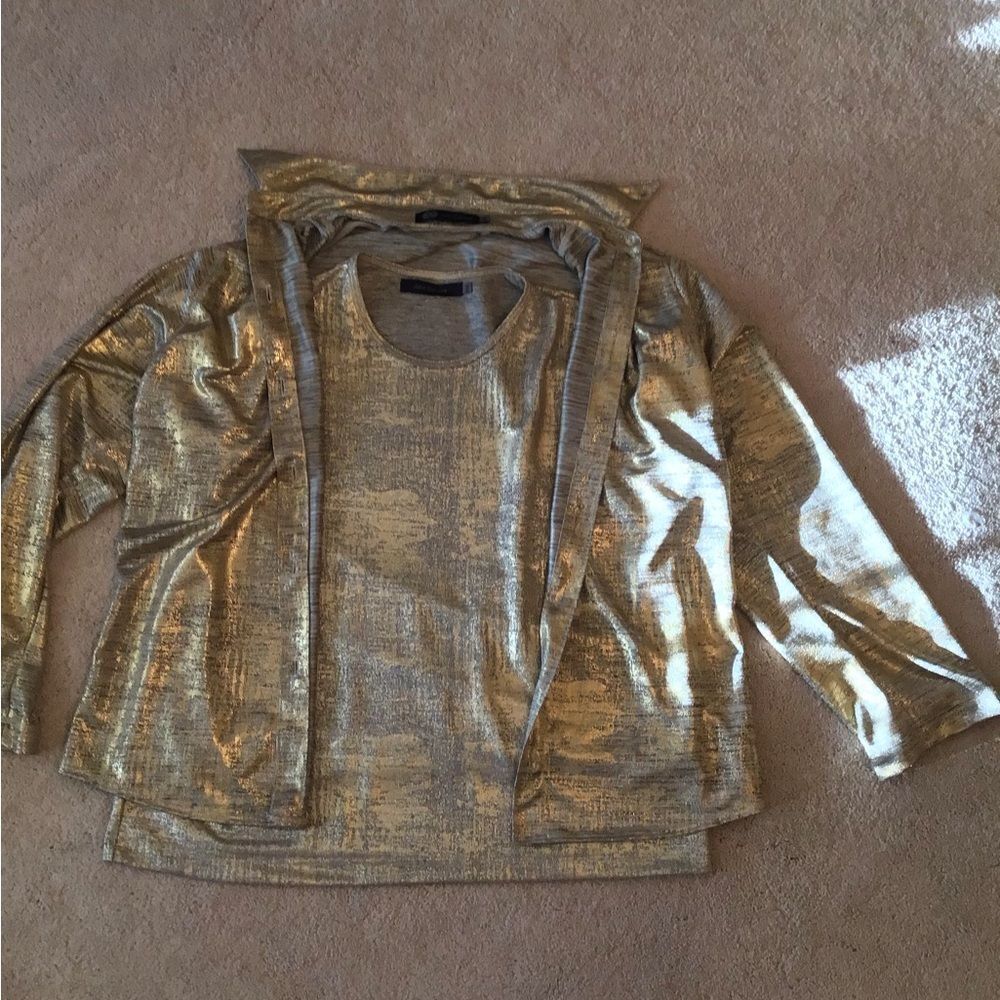 John Eshaya Gold Shimmery Set with Tank and Button Up